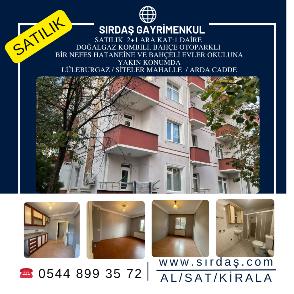SATILIK 100 M2 2+1 DAİRE AÇIK BAHÇE OTOPARKLI LÜLEBURGAZ