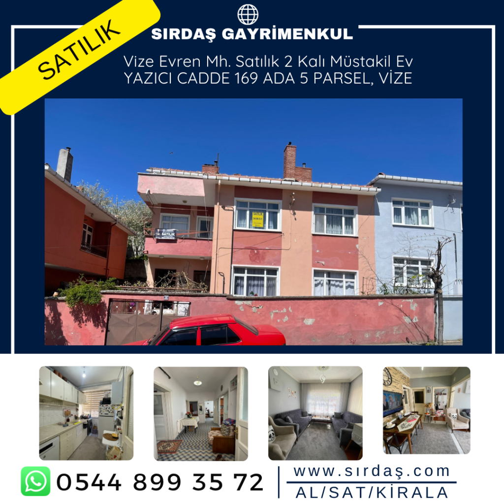 Sırdaş Gayrimenkulden Vize Evren Mh. Satılık 2 Kalı Müstakil Ev