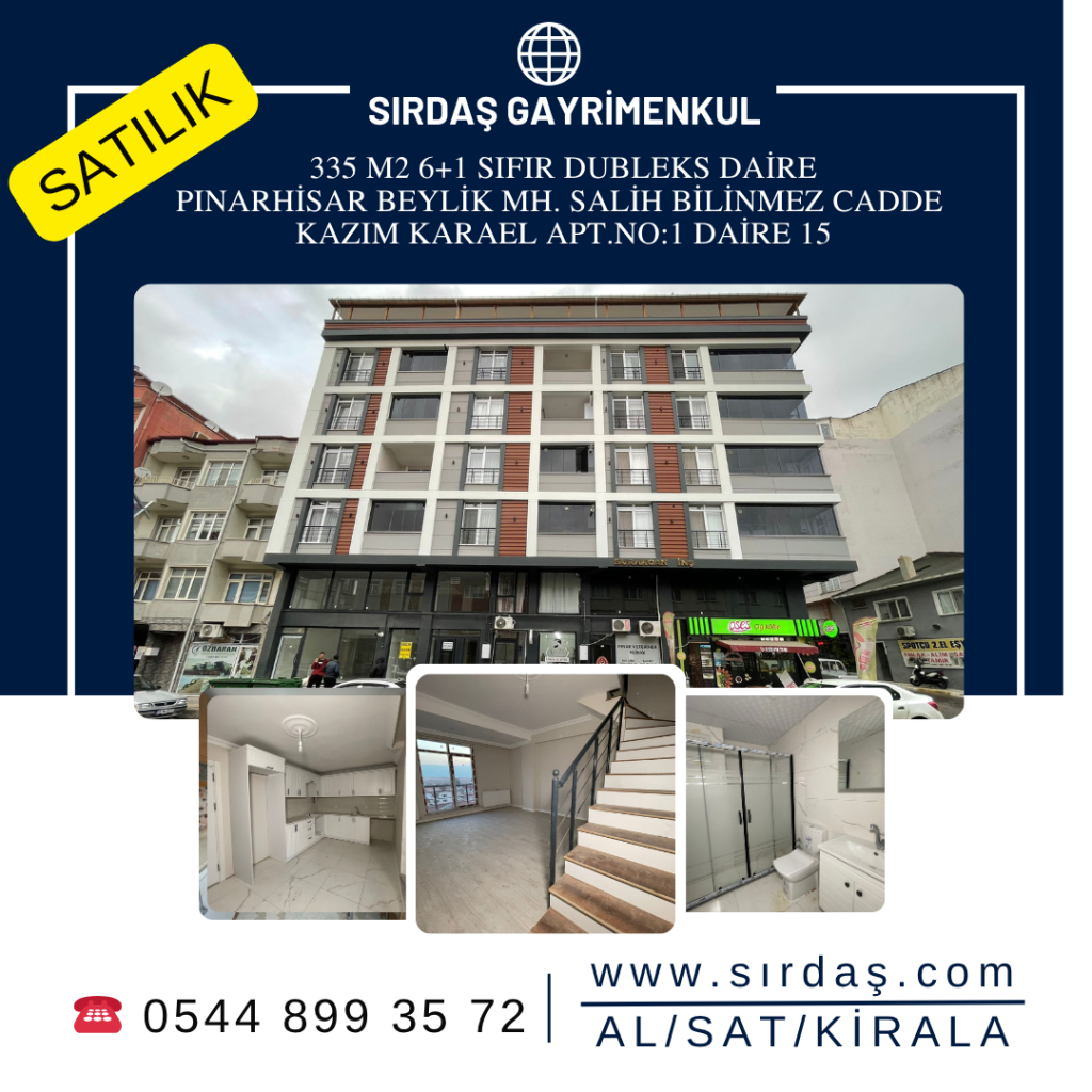 SATILIK SIFIR 335M2 6+1 DUBLEKS DAİRE PINARHİSAR CADDE